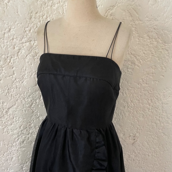 Vintage Valentino Black Long Asymmetric Ruffled Cocktail Dress, Size 10 Gown - Picture 2 of 15